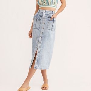 Free People Denim Button-Down Midi Skirt,